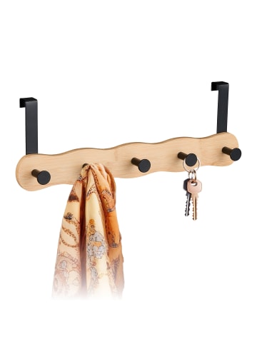 relaxdays Türgarderobe "5 Haken" in Natur/Schwarz - (B)40,5 x (H)14 x (T)7,5 cm