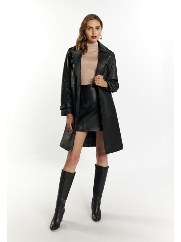 faina Damen Ledermantel in Schwarz