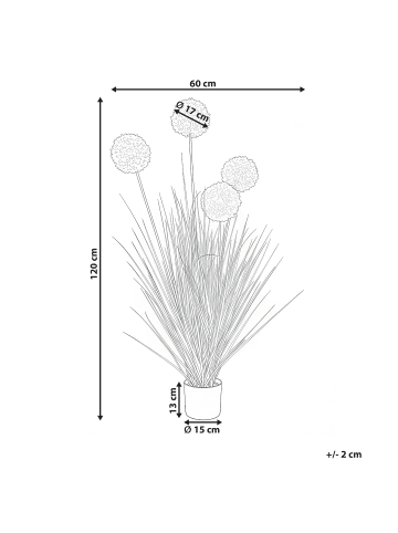 Beliani Kunstpflanze SNOWBALL BUSH in Grün/Weiß/Schwarz - (W) 60 x (H) 120 x (L) 60 cm