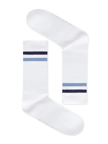 GreenBomb Tennis Socks Blue Stripes in Weiß