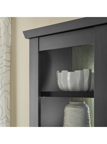 Furn.Design Vitrine schwarz matt, Eiche 55 cm, Vitrinenschrak Landhaus mit Soft-Close