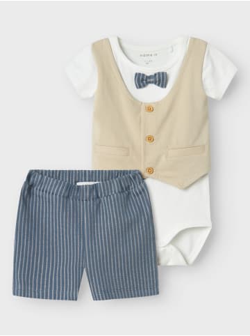 name it Sommer Taufanzug Body mit Weste & Shorts NBMHELMAR in blue mirage