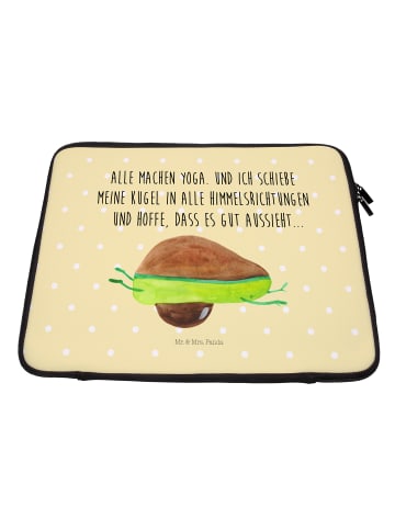 Mr. & Mrs. Panda Laptoptasche Avocado Yoga mit Spruch in Gelb Pastell