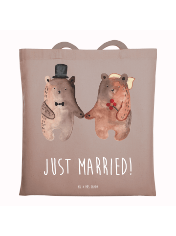 Mr. & Mrs. Panda Tragetasche Bär Heirat mit Spruch in Braun Pastell
