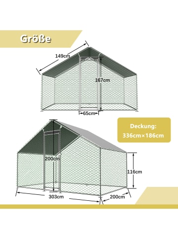 ABRIHOME Freilaufgehege in Grau 3x2x2 m mit Sicherheitsschloss Wasserdicht für Hühner