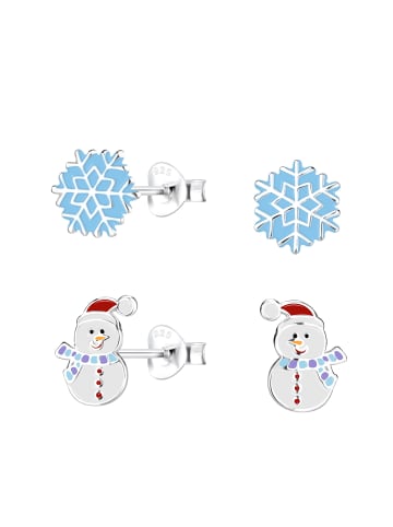Alexander York Ohrstecker-Set SCHNEEFLOCKE & SCHNEEMANN in 925 Sterling Silber, 4-tlg.