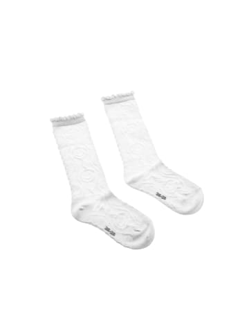 COFI 1453 Kinder-Kniesocken in Weiß mit kariertem Muster und Blumen in Weiß