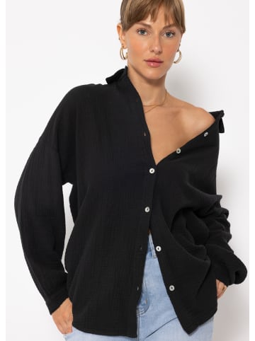 SASSYCLASSY Musselin Bluse im Regular Fit in Schwarz
