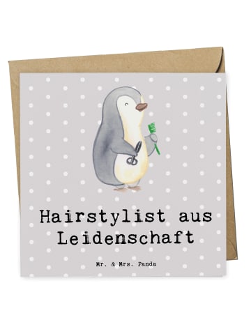 Mr. & Mrs. Panda Glückwunschkarte Hairstylist Leidenschaft mit S... in Grau Pastell