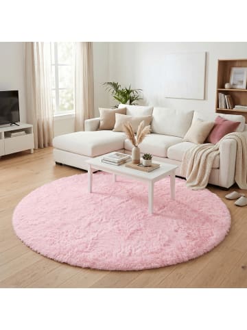 Pergamon Hochflor-Teppich Fluffy Rund in rosa