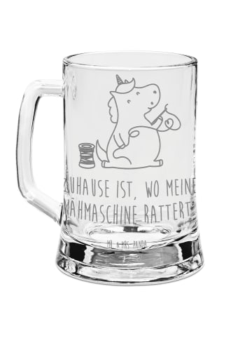 Mr. & Mrs. Panda Gravur Bierkrug Einhorn Näherin mit Spruch in Transparent