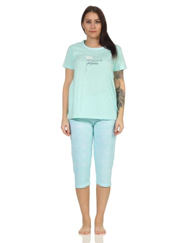 NORMANN Capri Schlafanzug Pyjama kurzarm Blümchen Design in mint