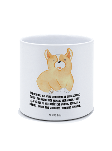 Mr. & Mrs. Panda Großer Blumenkübel Corgie mit Spruch in Weiß
