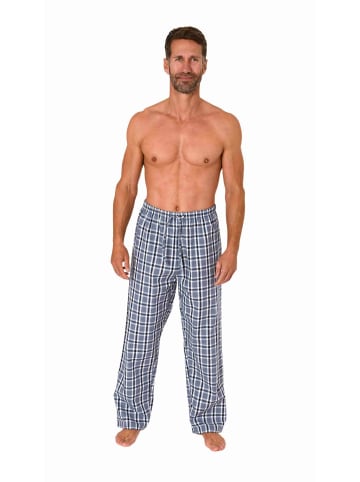 NORMANN Schlafanzug Pyjama Hose lang kariert Baumwolle in grau
