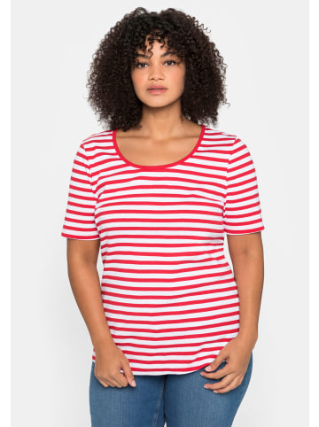 sheego T-Shirt in mohnrot-weiß