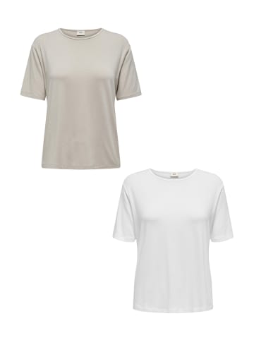 JACQUELINE de YONG T-Shirt 2er-Set  Weich Regular Fit Rundhals in Grau-Weiß