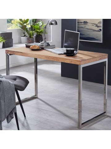 KADIMA DESIGN Schreibtisch Massivholz | Rustikal-Stil, Metall-Gestell, 50kg Belastbar in Beige