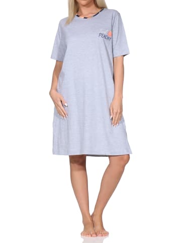 NORMANN Kurzarm Nachthemd Pfirsich Übergröße in grau-mel.