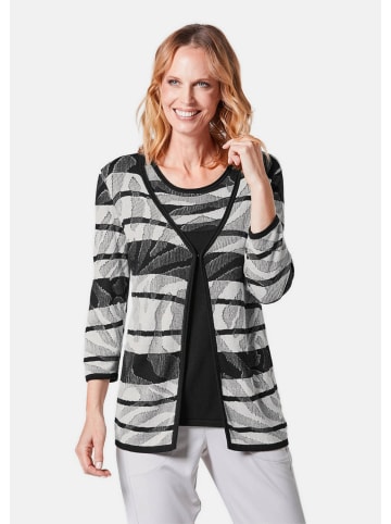 GOLDNER Kurzgröße:  Strickjacke Strickjacke mit V-Ausschnitt in schwarz / weiß / gemustert