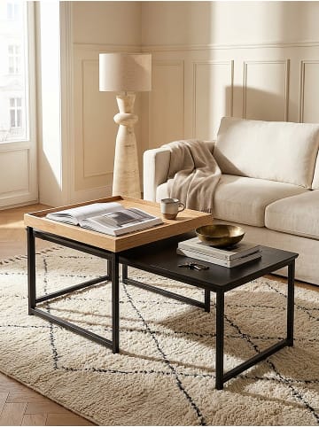 KADIMA DESIGN Couchtisch 2er-Set | Holz-Metall, Eiche Schwarz, Eckig, Modern in Schwarz