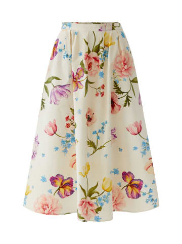 Oui Midirock aus reiner Baumwolle mit Alloverdruck in white red