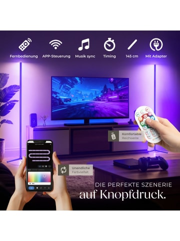 tectake LED-Stehleuchte, Musikmodus, 16 Mio. Farben, über 200 Lichteffekte