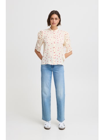 ICHI Kurzarm-Bluse IXNINA Regular fit in Cloud Dancer/ Rosa Dot