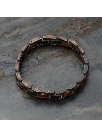 Holzkern Armband für Herren Edelstahl mit Holz Marked Walnuss/Kupferfarben Braun