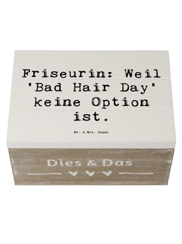Mr. & Mrs. Panda Holzkiste Spruch Friseurin Magie mit Spruch in Weiß