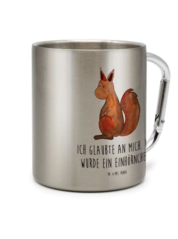 Mr. & Mrs. Panda Edelstahl-Thermobecher Einhorn Glauben mit Spruch in Silber