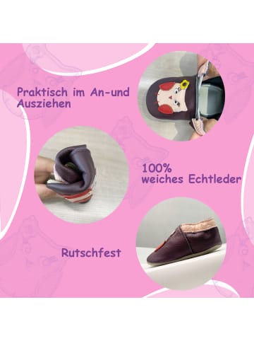 Sayoyo Leder-Krabbelschuhe "Eule" in lila