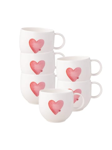 Villeroy & Boch 6er Set Henkelbecher Sending Love With Love 290 ml in weiß-rot