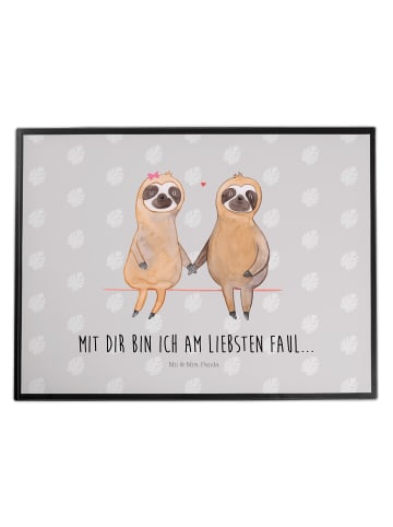 Mr. & Mrs. Panda Schreibtischunterlage Faultier Pärchen mit Spruch in Grau Pastell