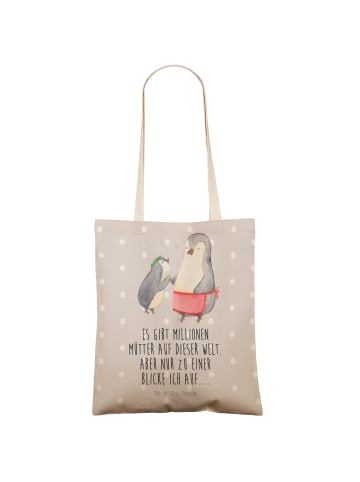Mr. & Mrs. Panda Beuteltasche Pinguin mit Kind mit Spruch in Grau Pastell
