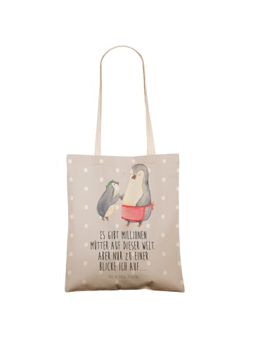 Mr. & Mrs. Panda Einkaufstasche Pinguin mit Kind mit Spruch in Grau Pastell