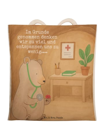 Mr. & Mrs. Panda Shopper Bär Arzt Design mit Spruch in Weiß