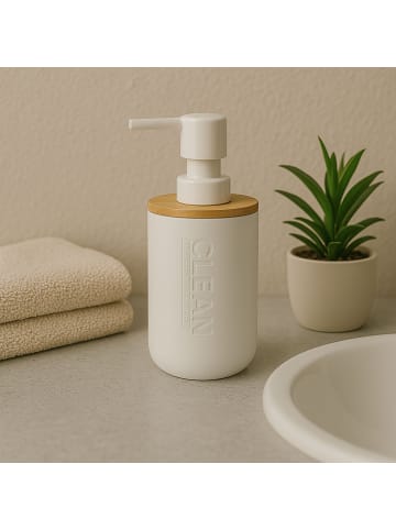 Bathroom Solutions Seifenspender, Bambus-Deckel in Weiß, (B) 7 x (H) 16,5 x (L) 7 cm