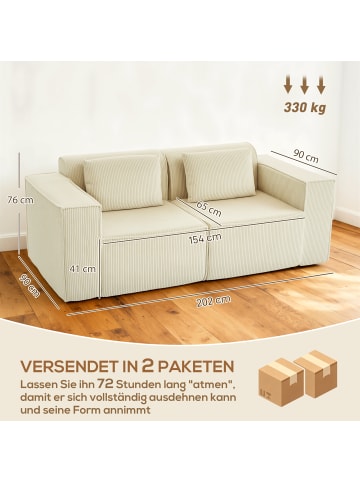 HOMCOM 3 Sitzer Sofa-202L x 90B x 76H cm-Beige