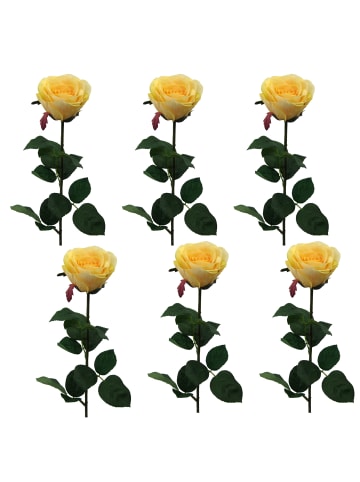 Creativ green 6er Set: Deko-Gartenrose Langstiel in hellgelb