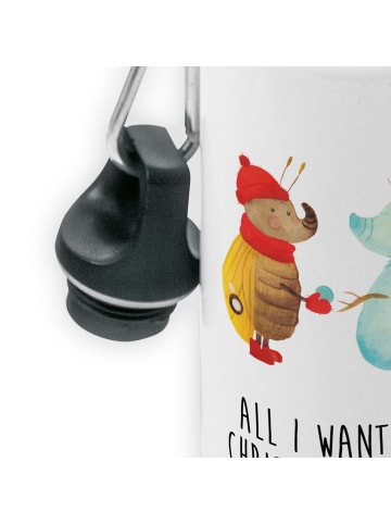 Mr. & Mrs. Panda Wasserflasche Nachtfalter Schneemann mit Spruch in Weiß