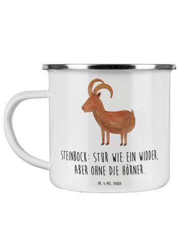 Mr. & Mrs. Panda Emaille Tasse Steinbock Entschlossen mit Spruch in Weiß