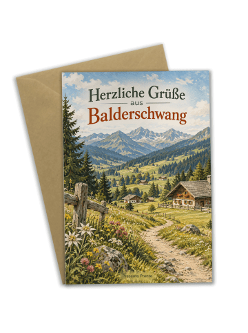 Grußkarte Berglandschaft nostalgisch Design mit... in Weiß