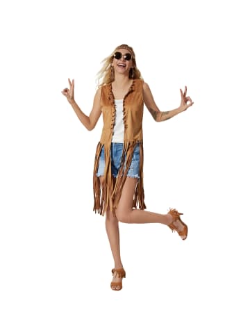 tectake Boho-Weste, auch Festivalweste Hippie Weste, in braun, Sonnenbrille