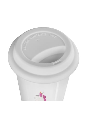 Mr. & Mrs. Panda Becher Einhorn Radfahrer mit Spruch in Weiß