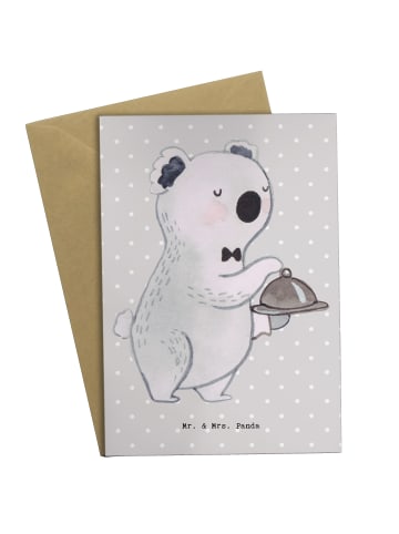 Mr. & Mrs. Panda Klappkarte Kellner Herz ohne Spruch in Grau Pastell