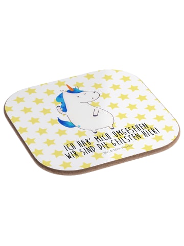 Mr. & Mrs. Panda Untersetzer für Gläser Einhorn Mann mit Spruch in Weiß