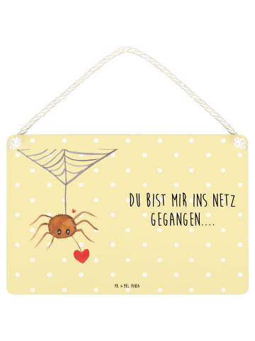 Mr. & Mrs. Panda holzbild Spinne Agathe Liebe mit Spruch in Gelb Pastell