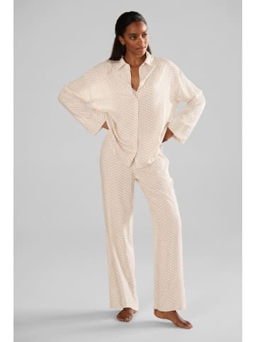LASCANA Pyjamaoberteil in beige-weiß gemustert