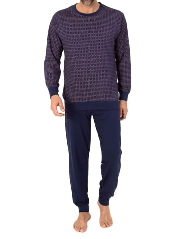 NORMANN Langarm Schlafanzug Pyjama Bündchen Minimalprint in rot