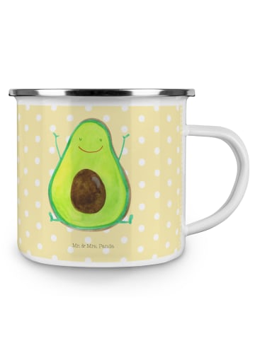 Mr. & Mrs. Panda Camping Emaille Tasse Avocado Glücklich ohne Sp... in Gelb Pastell